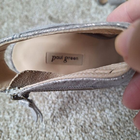 Paul Green Cayanne Side Zip Block Heel Smoke Metallic PeepToe Bootie Womens Sz 7 - Picture 7 of 9